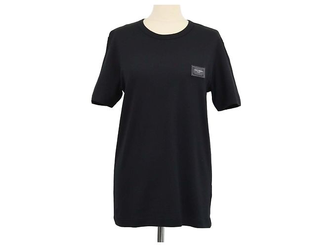 T-shirt Dolce & Gabbana in cotone nero con scollo a V e placca logo