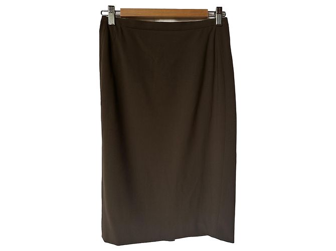 Autre Marque Saia lápis de lã castanha Aspect Blu