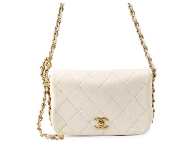 Bolsa de ombro com corrente em couro branco Chanel