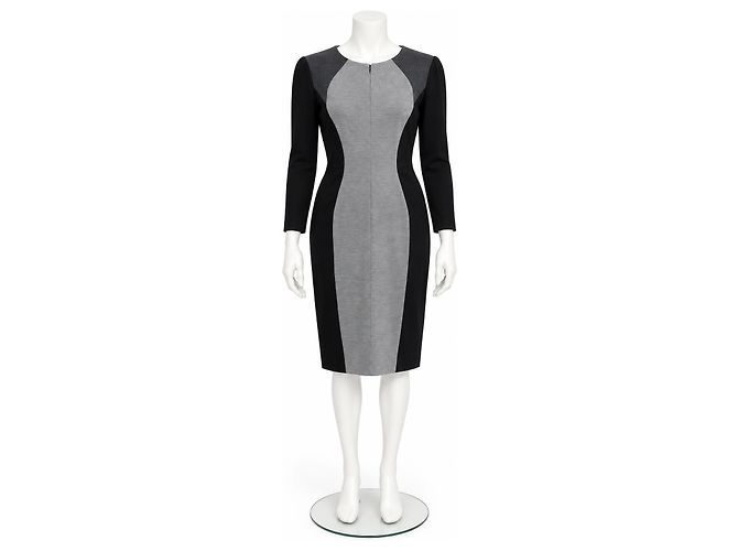 Escada Grey Colorblock Wool Blend Sheath Dress