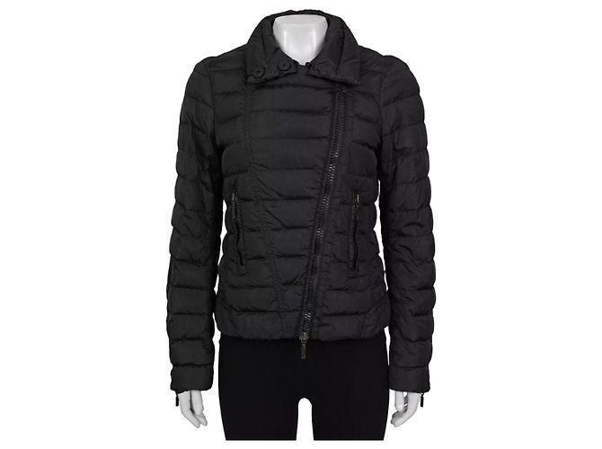 Moncler Black Fitted Down Jacket Asymmetric Zip Detachable Collar S Pre-owned