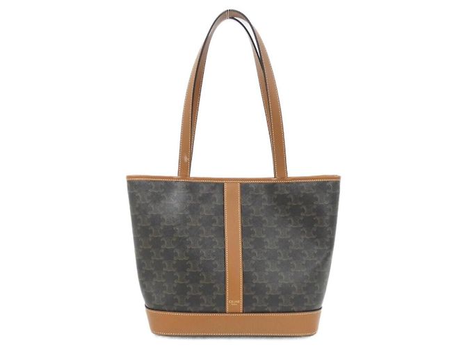Céline Sac Celine Small Cabas Triomphe en toile et cuir de veau