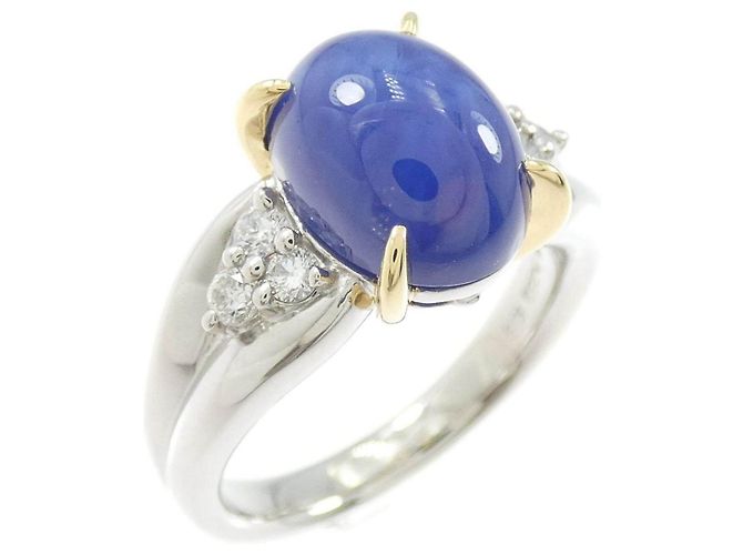 Autre Marque Crescent Vert Synthetischer Sternsaphir Platin Au750 Ring