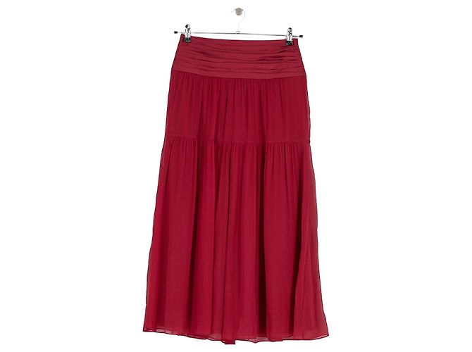 Autre Marque Falda larga acampanada de seda roja ME + EM