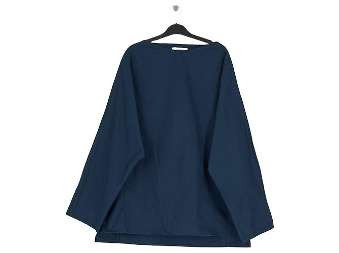 Top de manga larga de algodón azul marino Cos cuello barco