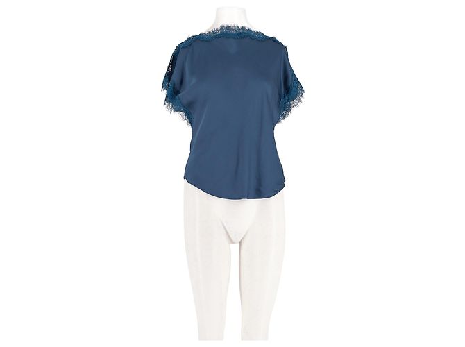 Top in viscosa blu con dettagli in pizzo A.L.C
