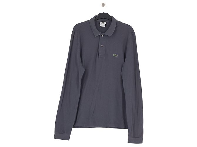 Polo Lacoste de algodão cinza de manga comprida