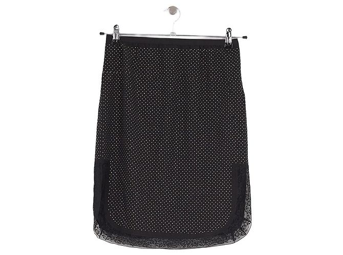 Saia reta de seda preta Zadig & Voltaire com strass e renda
