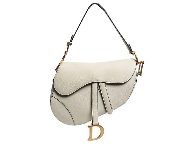 Dior Bolsa saddle 2011 em couro de bezerro grão creme