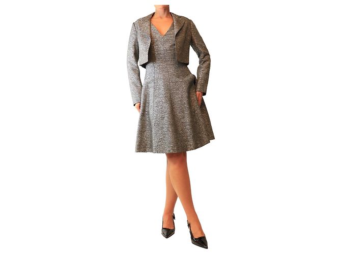 Christian Dior Set gonna e cappotto due pezzi grigio - size UK 10