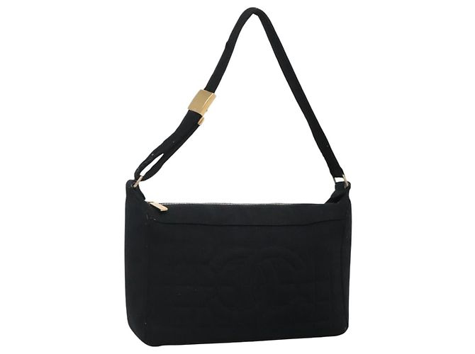 CHANEL Choco Bar line Shoulder Bag Canvas Black CC