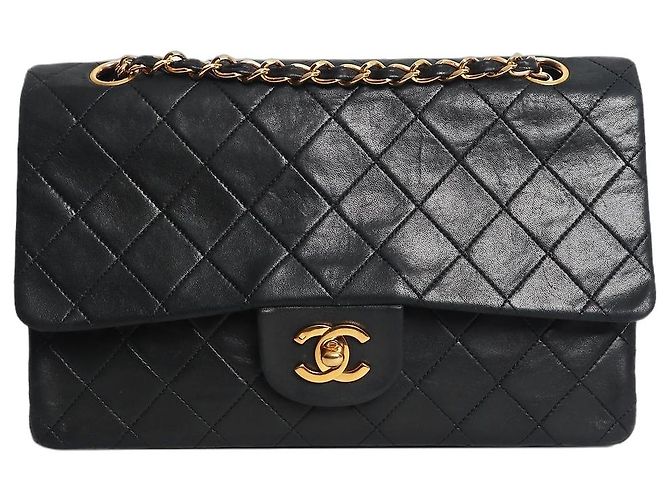 Chanel Borsa Classic Double Flap 1989 medium in pelle d'agnello nera