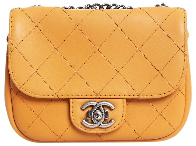 Chanel Mini bolsa flap laranja 2014 com matelassê de diamante