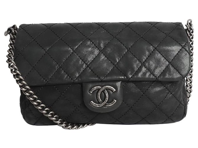 Chanel Bolsa de ombro com corrente em pele de cordeiro acolchoada verde profundo 2012
