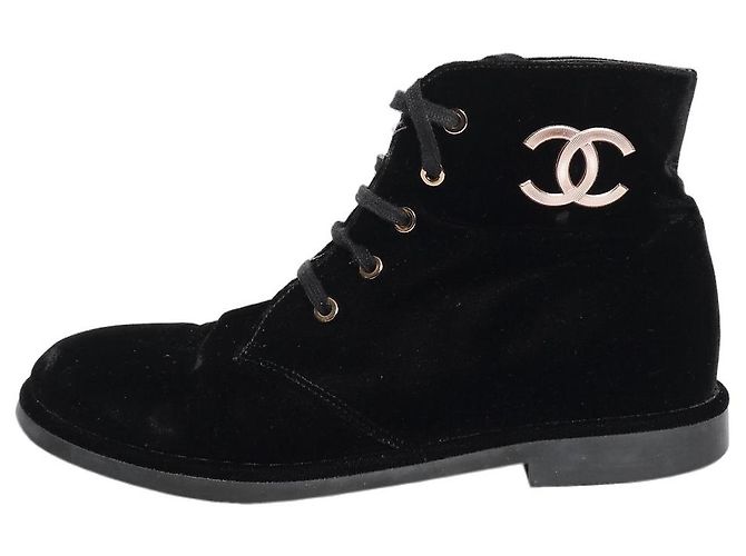 Chanel Bottines en velours noir - taille EU 38.5