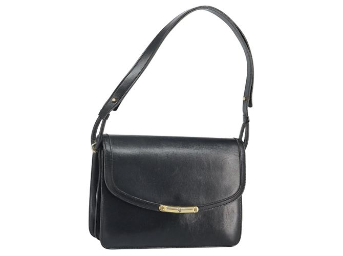 Christian Dior Shoulder Bag Leather Black Gold