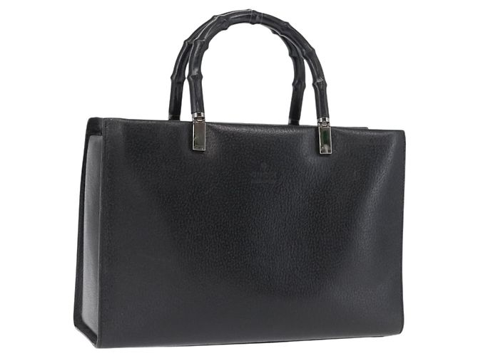 GUCCI Bamboo Hand Bag Leather Black Silver 002 0260
