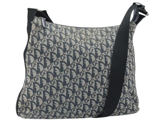 Christian Dior Trotter Canvas Shoulder Bag Navy Silver