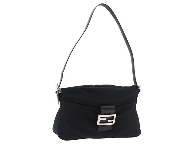 FENDI Mamma Baguette Shoulder Bag Nylon Black Silver