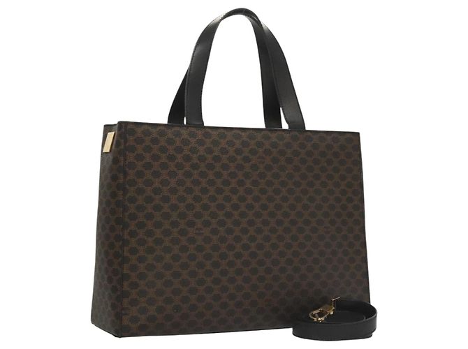Céline CELINE Macadam Canvas Handtasche PVC Leder 2way Schwarz Gold