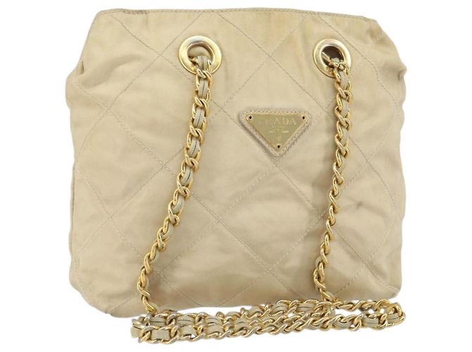 PRADA Bolsa de Ombro com Corrente Nylon Beige Gold