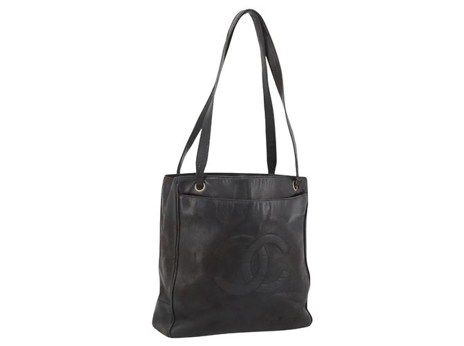 Bolsa de ombro CHANEL em couro marrom dourado CC