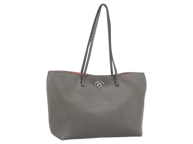 FENDI Celeria Tote Bag Leather Gray Silver