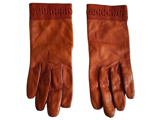 Autre Marque Orange Lammlederhandschuhe