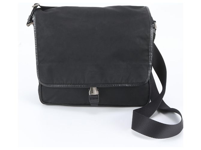 Prada Tessuto Nylon Triangle Logo Leather Shoulder Bag