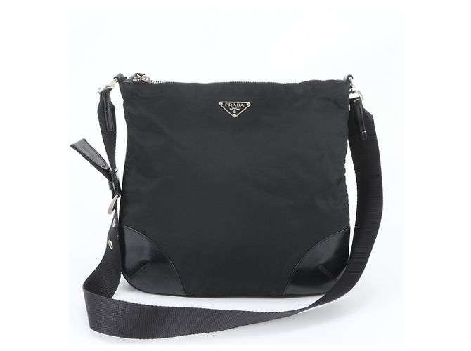 Bolso de hombro de cuero y nylon Tessuto con logo triangular Prada