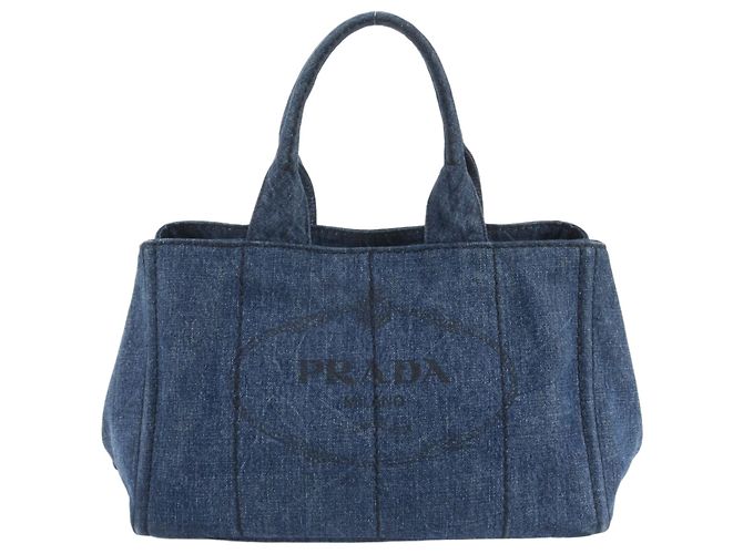 Tote Sac cabas Prada Canapa Denim Blue avec logo triangle