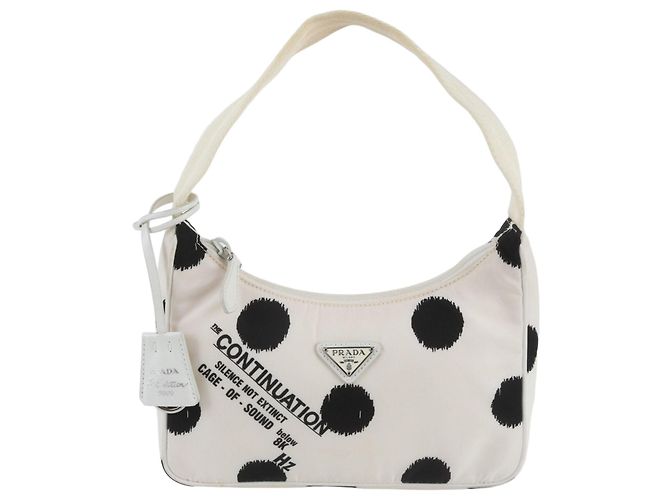Prada Nylon Triangle Logo Polka Dot Leather Shoulder Bag