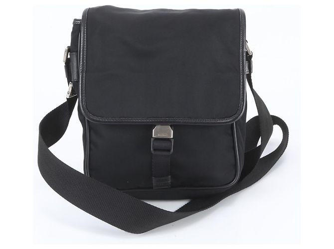 Prada Tessuto Nylon Triangle Logo Leather Messenger Bag