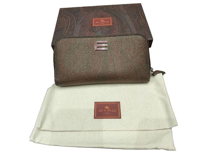 Etro portafoglio in pelle marrone con monogramma