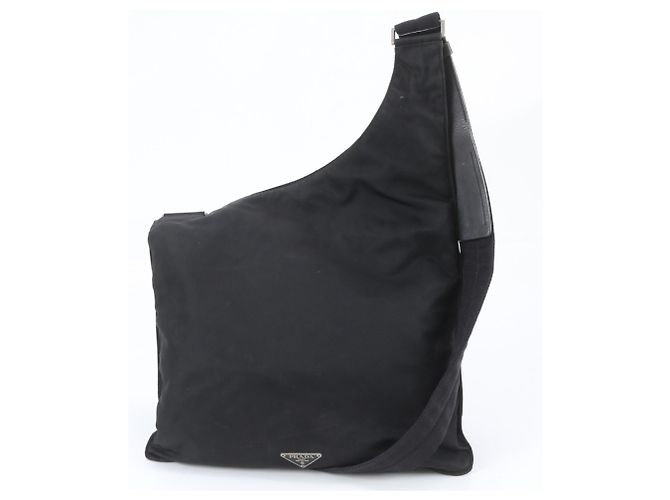 Prada Tessuto Nylon Triangle Logo Leather Shoulder Bag
