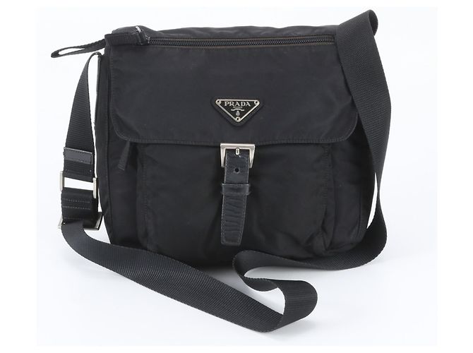 Prada Tessuto Nylon Triangle Logo Leather Shoulder Bag