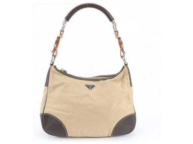 Prada Tessuto Nylon Triangle Logo Leather Shoulder Bag