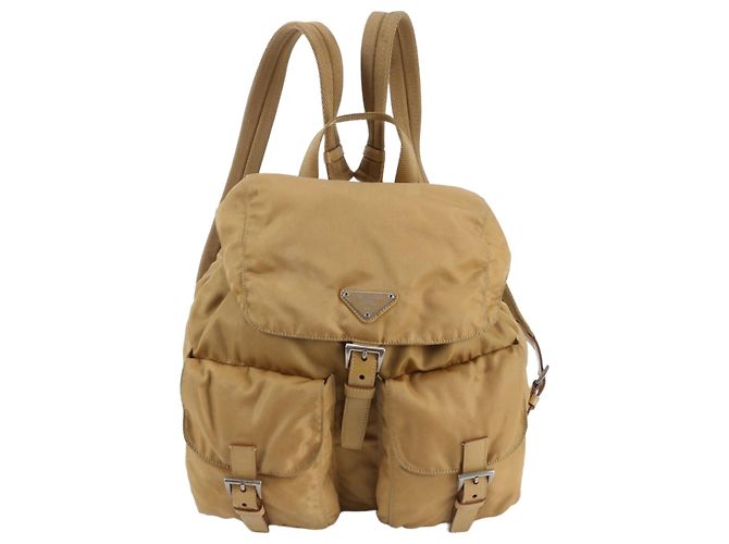 Prada Tessuto Nylon Triangle Logo Leather Backpack Shoulder Bag