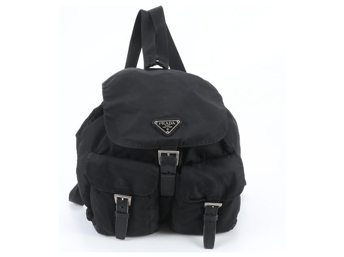 Prada Tessuto Nylon Triangle Logo Leather Backpack