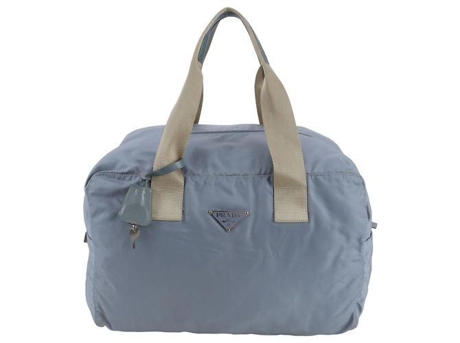 Bolsa Boston Tote Prada em nylon Tessuto com logo triângulo e couro