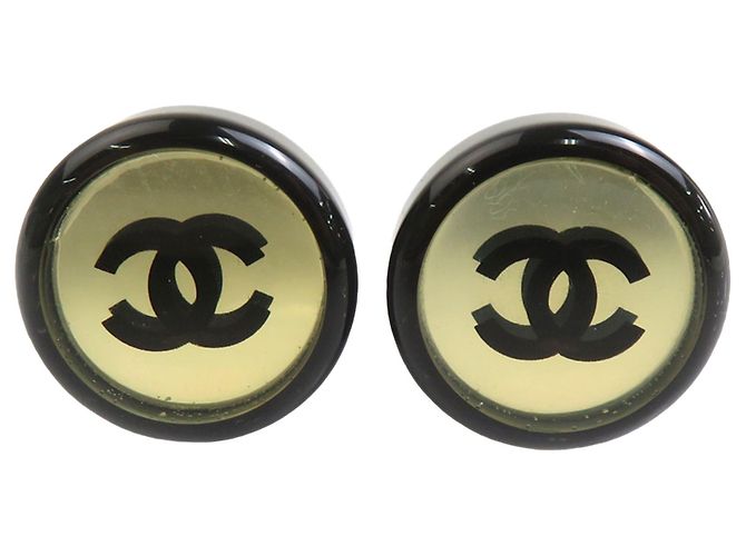 Orecchini a clip rotondi in resina argentata CC Chanel Black