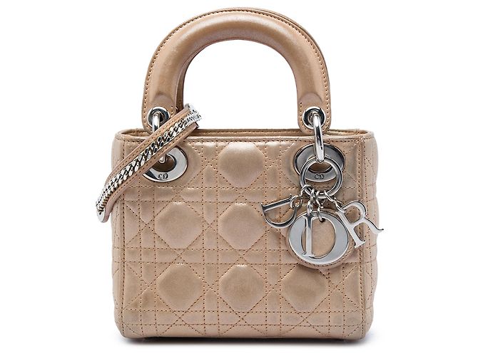 Dior Beige Mini Iridescent Lambskin Cannage Lady Dior
