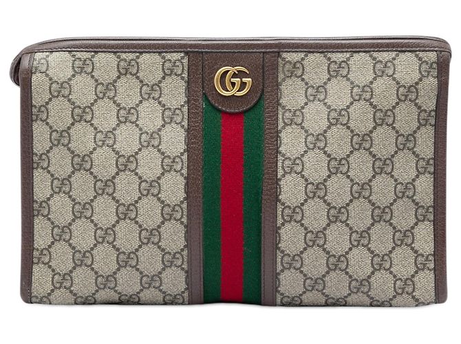 Gucci Beige GG Supreme Web Ophidia Clutch