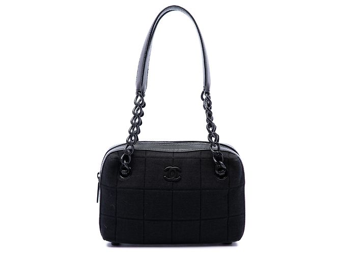 Bolsa Chanel Black CC Chocolate Bar em jersey