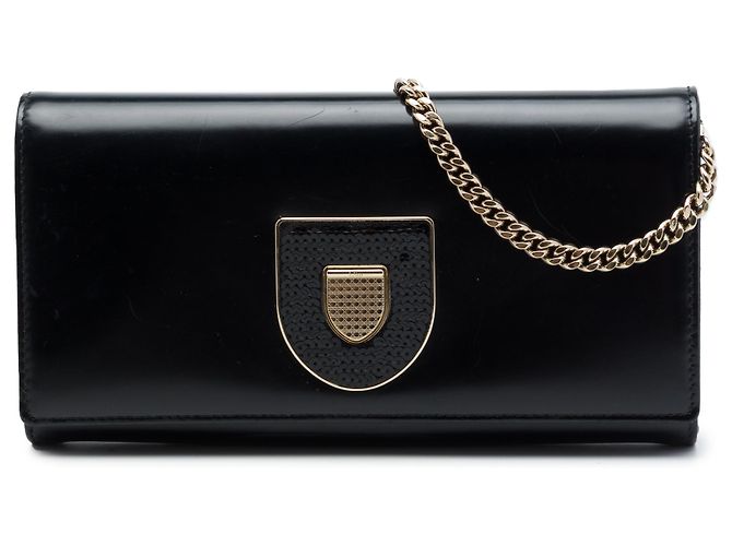 Dior Black Leather Sequin Diorama Wallet On Chain