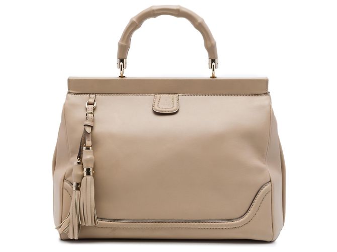 Gucci Bolsa de Alça Superior Bold Bamboo em Pele de Bezerro Bege Medium