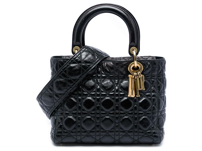 Dior Black Medium Crinkled Patent Cannage Supple Lady Dior