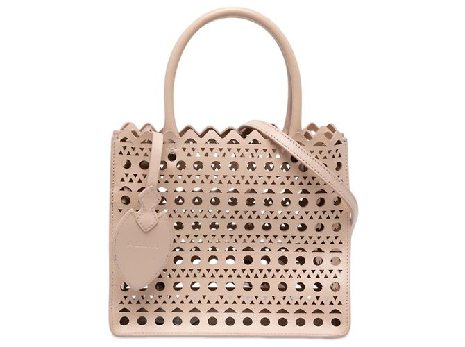 ALAÏA Tote Garance 20 em couro de bezerro Vienne castanho com corte a laser
