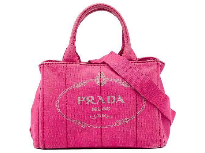 Prada Borsa Tote Small Canvas Canapa Logo Rosa