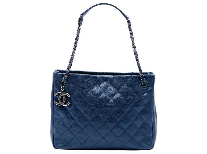 Chanel Blue Medium Quilted Iridescent Caviar Chic Shopping Tote